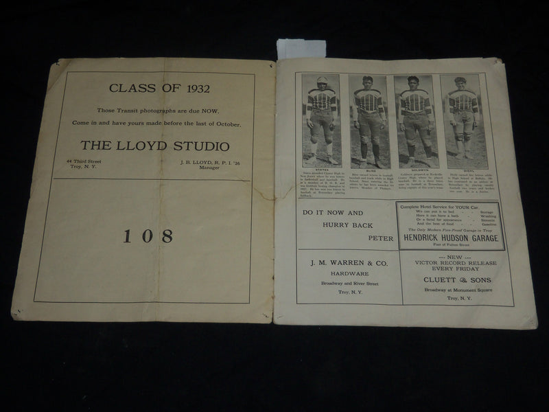 1930 OCTOBER 25 RENSSELAER VS. UNION FOOTBALL PROGRAM - NICE PHOTOS - J 5750