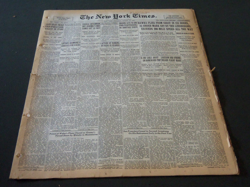 1930 AUGUST 14 NEW YORK TIMES - HAWKS FLIES FROM COAST IN 12 1/2 HOURS - NT 5619