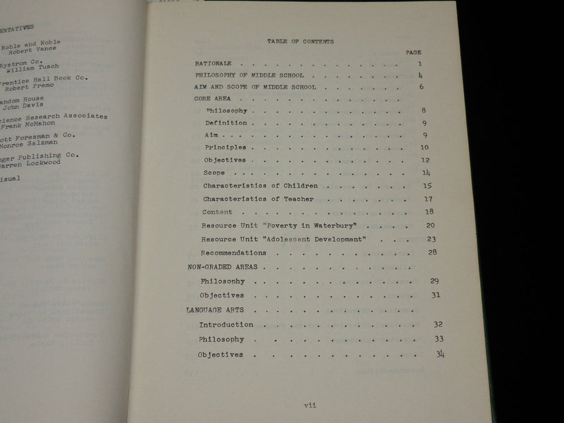 1969 WATERBURY CONNECTICUT MIDDLE SCHOOL CURRICULUM REPORT BOOK - KD 6313