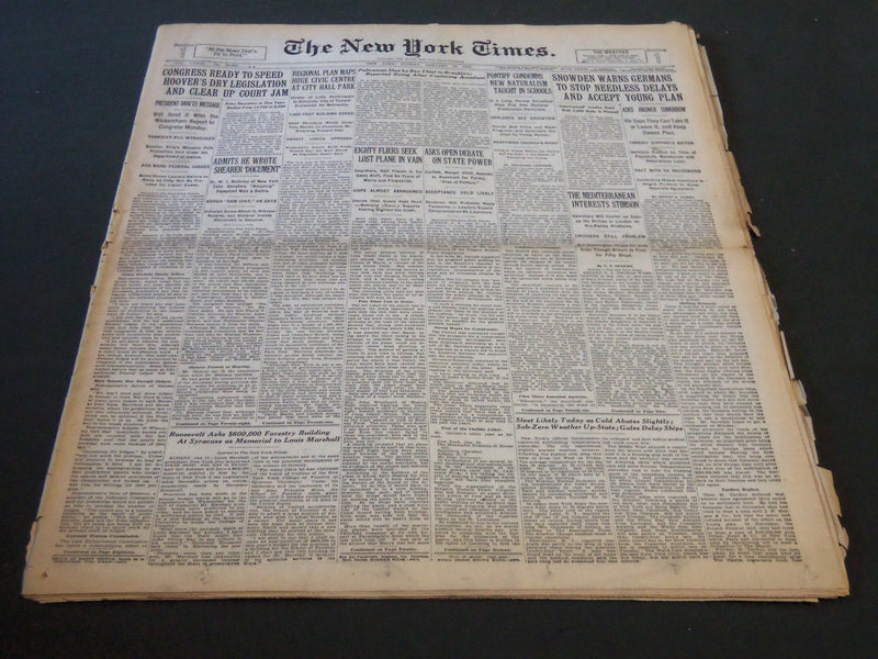 1930 JANUARY 12 NEW YORK TIMES - CONGRESS TO SPEED HOOVER'S LEGISLATION- NT 5729