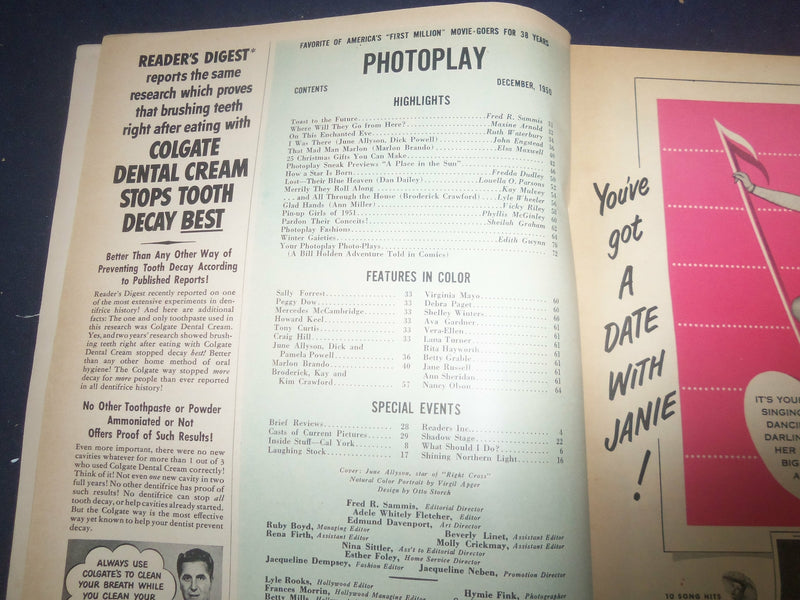 1950 DECEMBER PHOTOPLAY MAGAZINE - JUNE ALLYSON COVER - F 251T