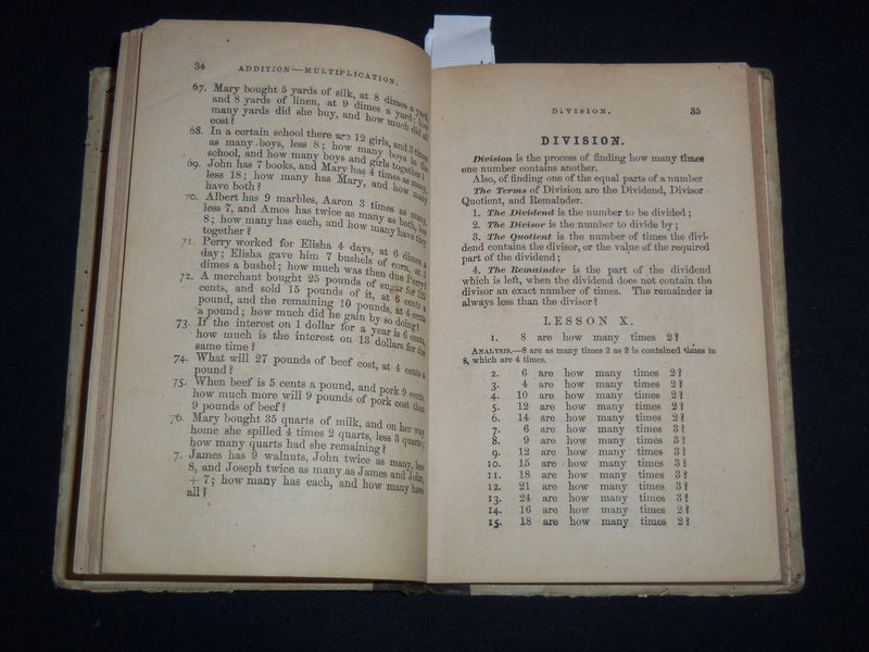 1866 THE AMERICAN INTELLECTUAL ARITHMETIC VOLUME BY JOHN STODDARD - KD 4814L