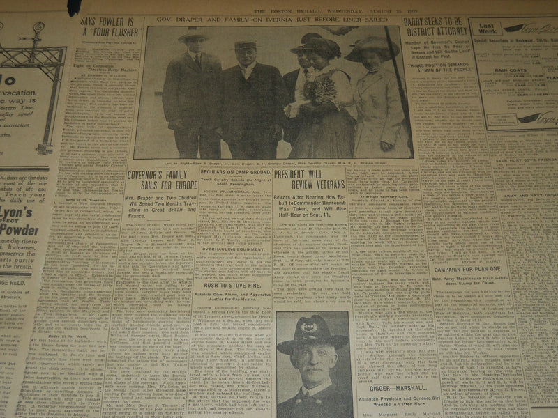 1909 AUGUST 25 THE BOSTON HERALD - HARRIMAN PALE AND GAUNT HOME - BH 210