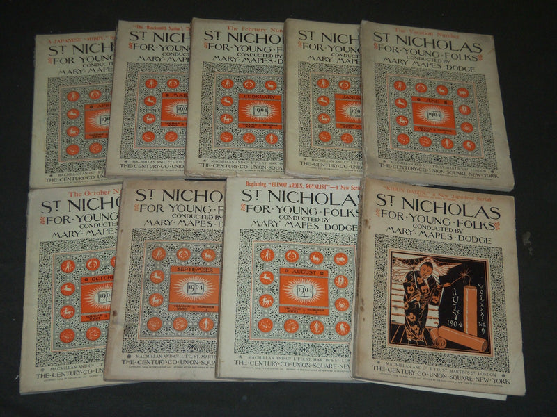 1904 ST. NICHOLAS MONTHLY MAGAZINE LOT OF 9 ISSUES - NICE ILLUS. & ADS - WR 1092