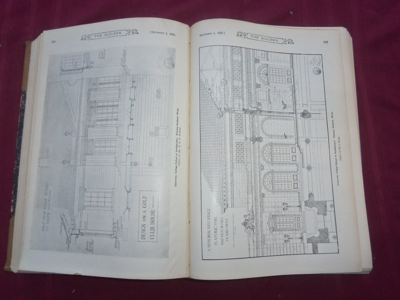 1922 JAN-DEC THE BUILDER U. K. MAGAZINE BOUND VOLUMES - 2 VOLS - FOLD OUTS- C 33