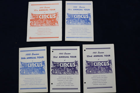 1956-1961 MILLS BRO 3-RING CIRCUS TOUR SOFTCOVER PROGRAMS - LOT OF 5 - K 610