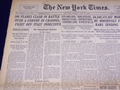1940 JULY 11 NEW YORK TIMES - 100 PLANES CLASH OVER CHANNEL - NT 2731