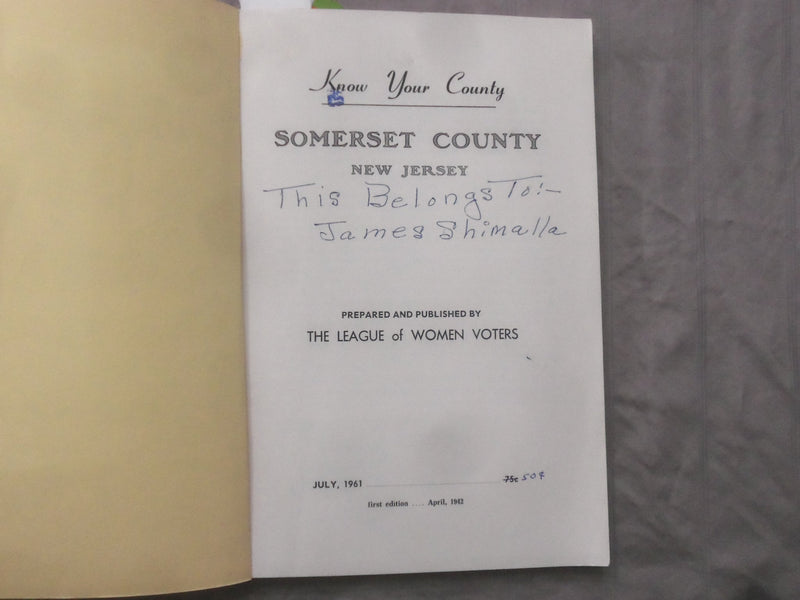 1961 SOMERSET COUNTY NEW JERSEY SOFTCOVER BOOK AND MAP - K 289