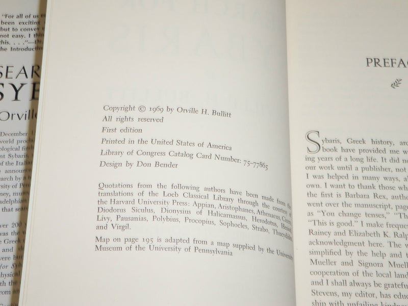 1969 SEARCH FOR SYBARIS BOOK INSCRIBED BY ORVILLE BULLITT - FIRST EDITION- D 498