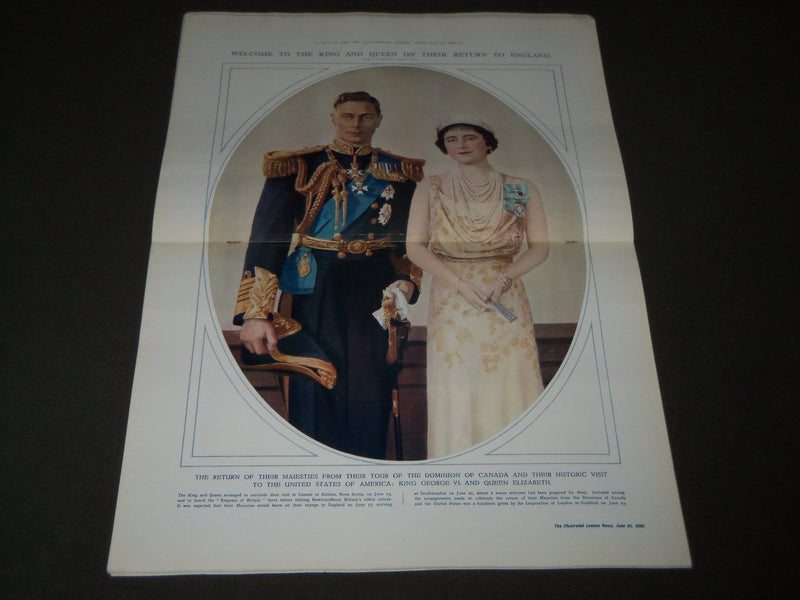 1939 JUNE 24 ILLUSTRATED LONDON NEWS MAGAZINE - KING & QUEEN COLOR ILLU- J 2770