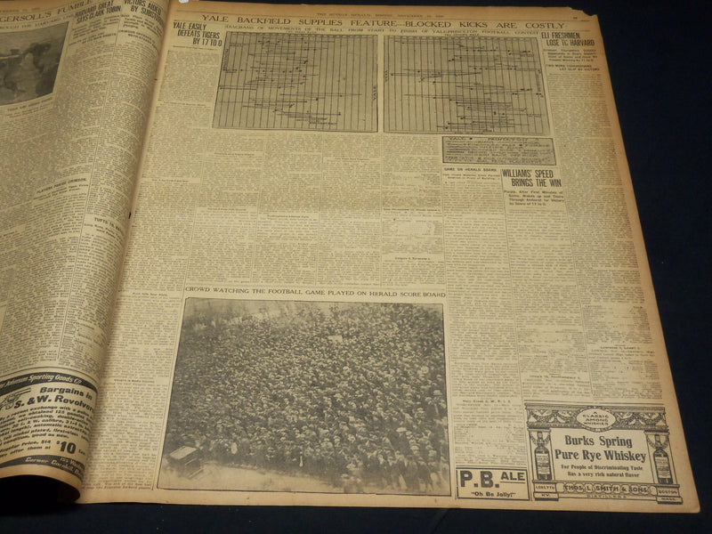 1909 NOVEMBER 14 THE BOSTON HERALD - HARVARD VANQUISHES DARTMOUTH 12-3 - BH 395
