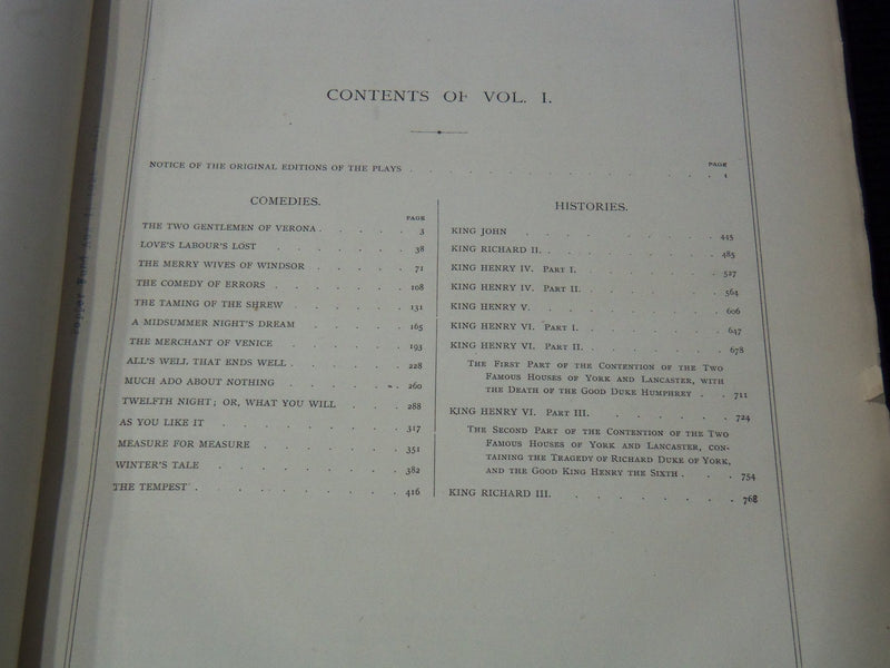 1870'S THE WORKS OF SHAKESPERE CHARLES KNIGHT VOLUME 1 - IMPERIAL - KD 3351T