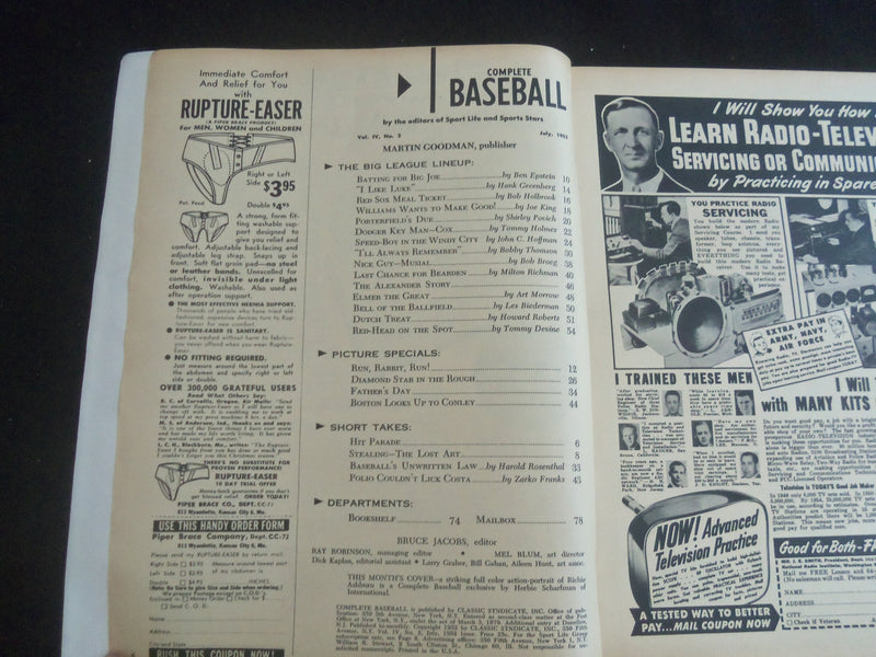 1952 JULY COMPLETE BASEBALL MAGAZINE - RICHIE ASHBURN - STAN MUSIAL - J 7706