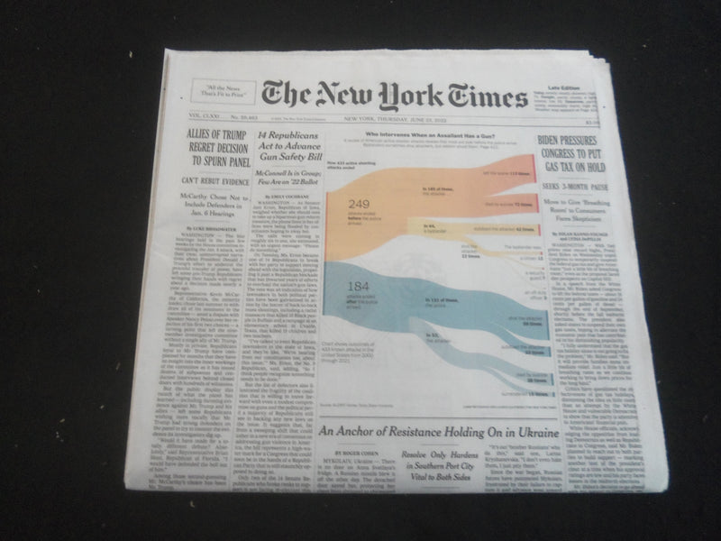 2022 JUNE 23 NEW YORK TIMES - BIDEN PRESSURES CONGRESS TO PUT GAS TAX ON HOLD
