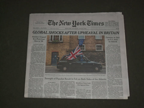 2016 JUNE 25 NEW YORK TIMES - GLOBAL SHOCKS AFTER UPHEAVAL IN BRITAIN