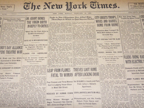 1923 FEBRUARY 12 NEW YORK TIMES - DR. GRANT DENIES THE VIRGIN BIRTH - NT 7987