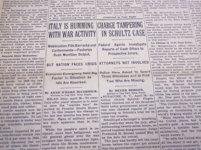 1935 APRIL 29 NEW YORK TIMES - CHARGE TAMPERING IN SCHULTZ CASE - NT 4367