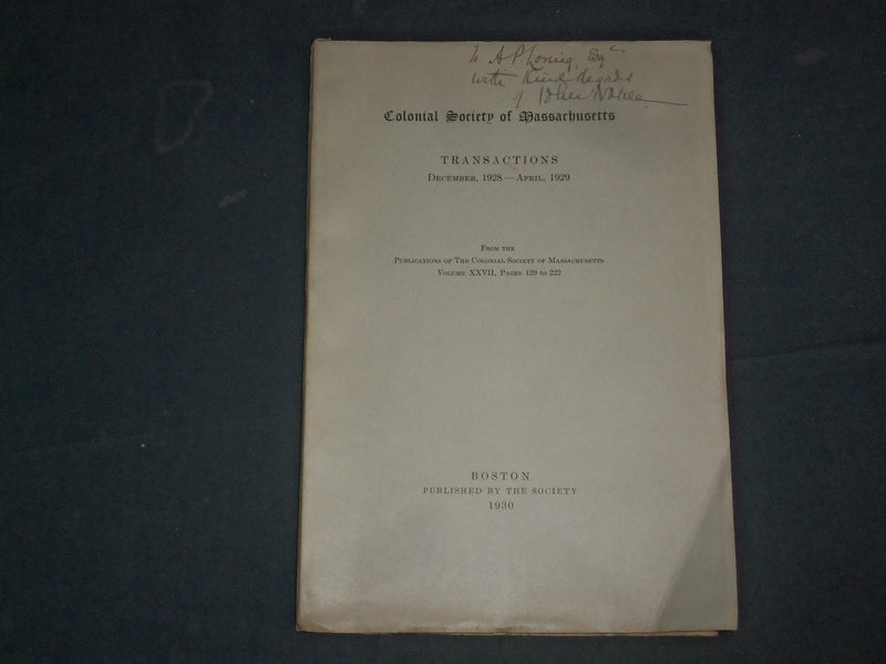 1928 DEC-1929 APRIL COLONIAL SOCIETY OF MASSACHUSETTS TRANSACTIONS - J 4386