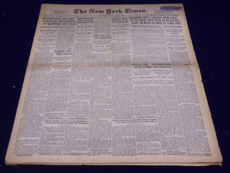 1930 APRIL 21 NEW YORK TIMES - LINDBERGH SETS A RECORD OF 14 3/4 HOURS - NT 1567
