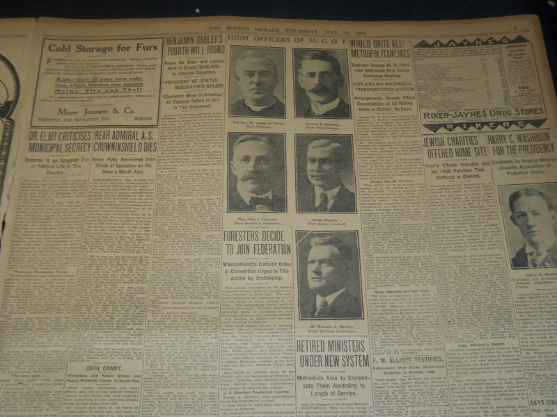 1908 MAY 28 THE BOSTON HERALD - TAFT'S VICTORY ON 1ST BALLOT SURE - BH 76