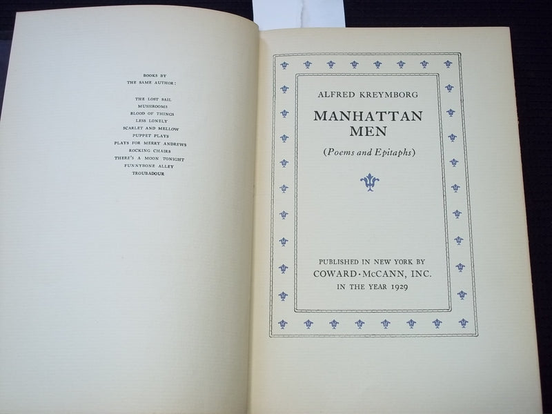 1929 MANHATTAN MEN HARDCOVER BOOK SIGNED BY ALFRED KREYMBURG - KD 7565