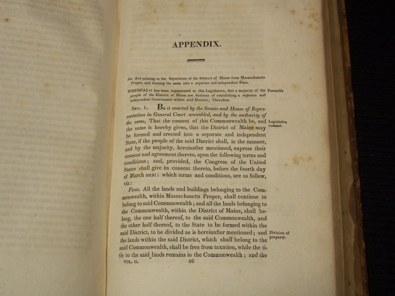 1821 LAWS OF THE STATE OF MAINE VOLUME NO. 2 - BRUNSWICK - KD 6263G
