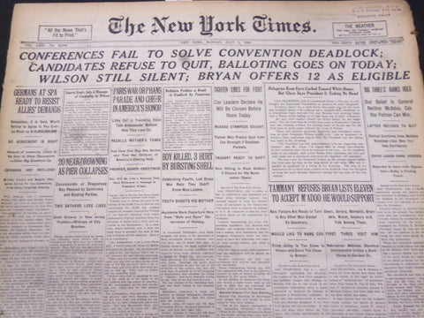 1920 JULY 5 NEW YORK TIMES - CONFERENCES FAIL TO SOLVE CONVENTION - NT 5327