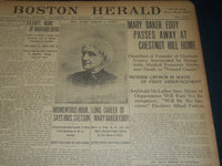 1910 DECEMBER 5 THE BOSTON HERALD - MARY BAKER EDDY PASSES AWAY - BH 280