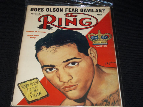 1954 MARCH THE RING MAGAZINE - BOBO OLSON FRONT COVER - E 4677