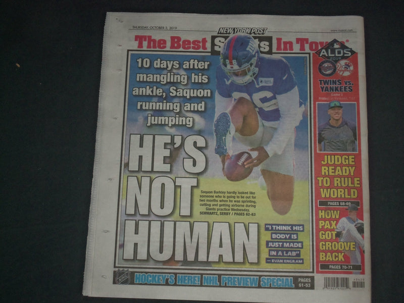 2019 OCTOBER 3 NEW YORK POST NEWSPAPER - TRUMP OPTIMISTIC IN IMPEACHMENT BATTLE