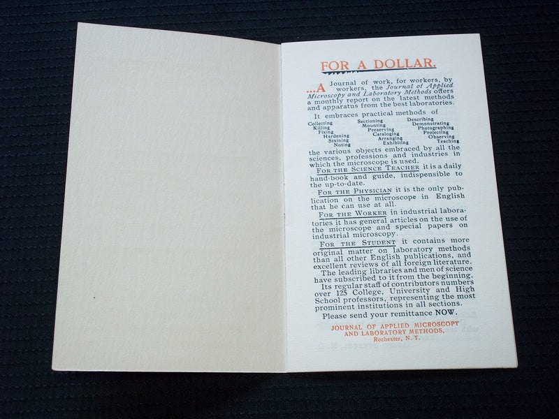1901 A JOURNAL OF APPLIED MICROSCOPY & LABORATORY METHODS SOFTCOVER BOOK- J 7184