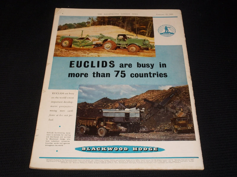 1955 FEBRUARY 12 ILLUSTRATED LONDON NEWS MAGAZINE NICE COVERS & ADS - E 4276
