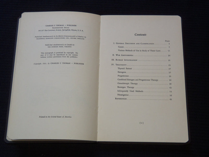 1951 AMENORRHEA SOFTCOVER BOOK BY LAWRENCE M. RANDALL M. D. - KD 7663
