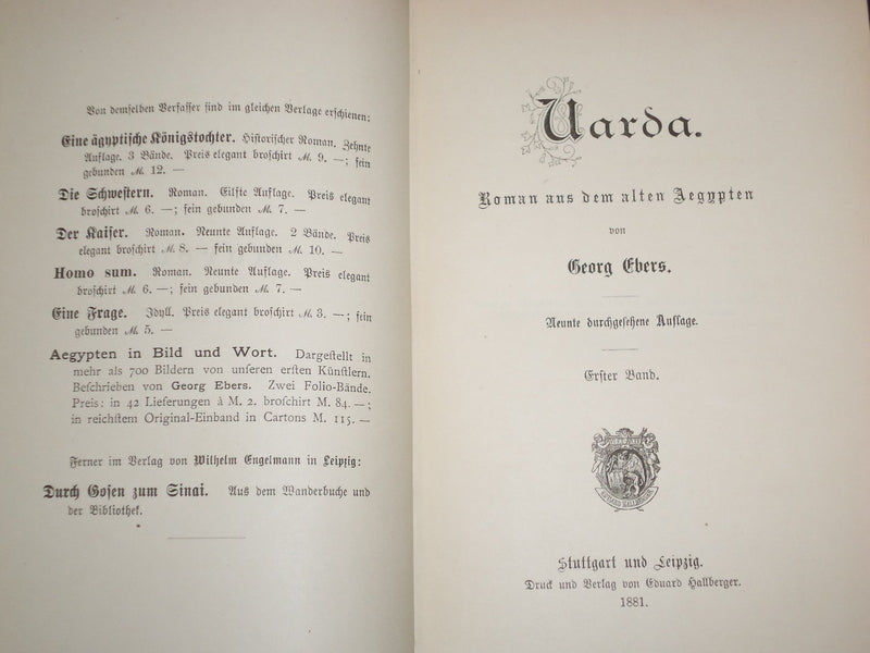 1881 UARDA ROMAN BY GEORG EBERS GERMAN BOOK LOT OF 3 - KD 2194