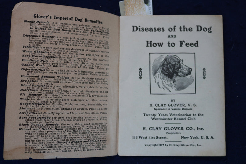 1917 DISEASES OF THE DOG AND HOW TO FEED SOFTCOVER BOOK - K 1330