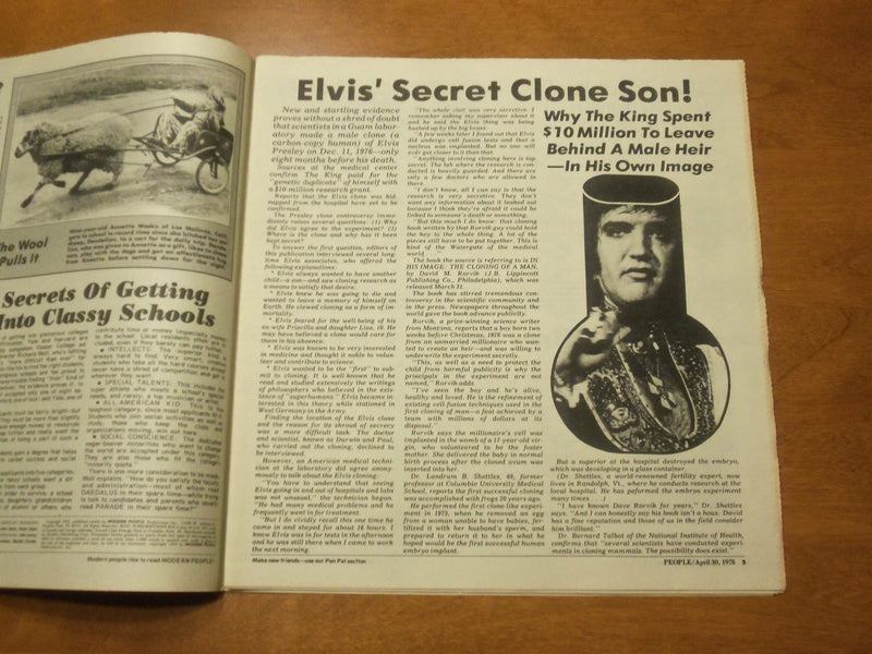 1978 APRIL 30 MODERN PEOPLE NEWSPAPER- ELVIS PRESLEY'S SECRET CLONE SON- NP 4762