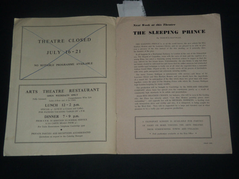 1956 MURDER AT THE VICARAGE CAMBRIDGE ARTS THEATRE PROGRAM - J 4279