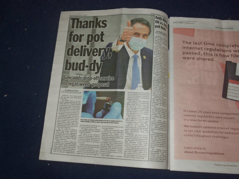 2021 FEBRUARY 17 NEW YORK DAILY NEWS NEWSPAPER -GOV. CUOMO WANTS TO LEGALIZE POT