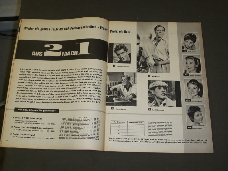 1961 JAN 3 FILM REVIEW (GERMAN) MAGAZINE - NICE PHOTOS, ARTICLES & ADS - B 4007