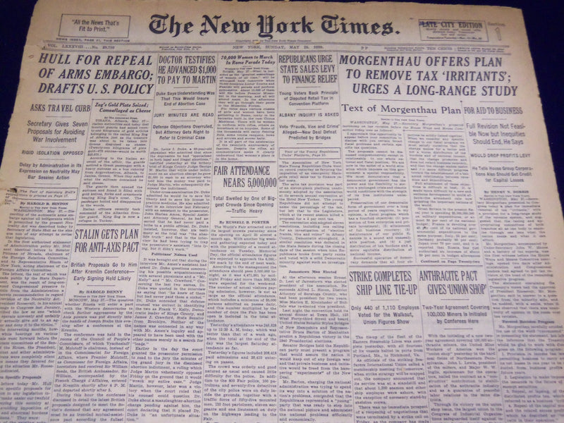 1939 MAY 28 NEW YORK TIMES - FAIR ATTENDANCE NEAR 5 MILLION - NT 3080