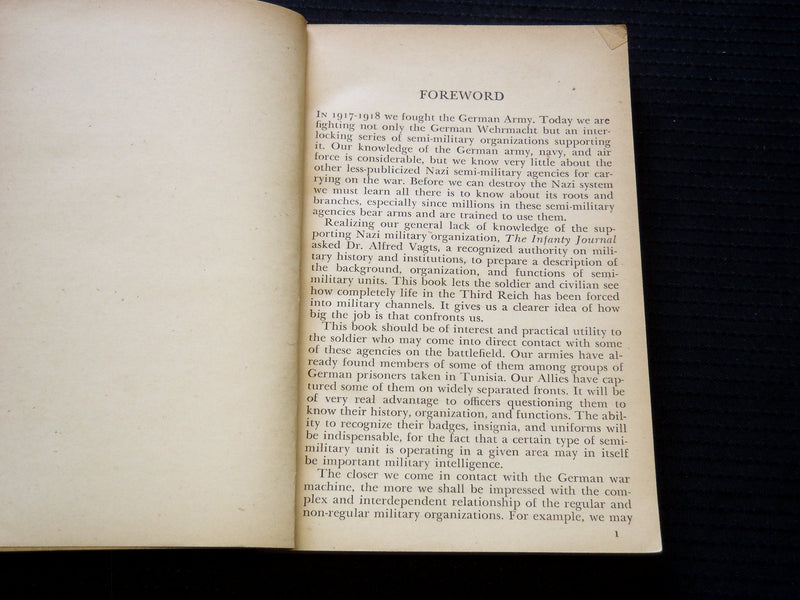 1943 HITLER'S SECOND ARMY SOFTCOVER BOOK BY ALFRED VAGTS - J 7238
