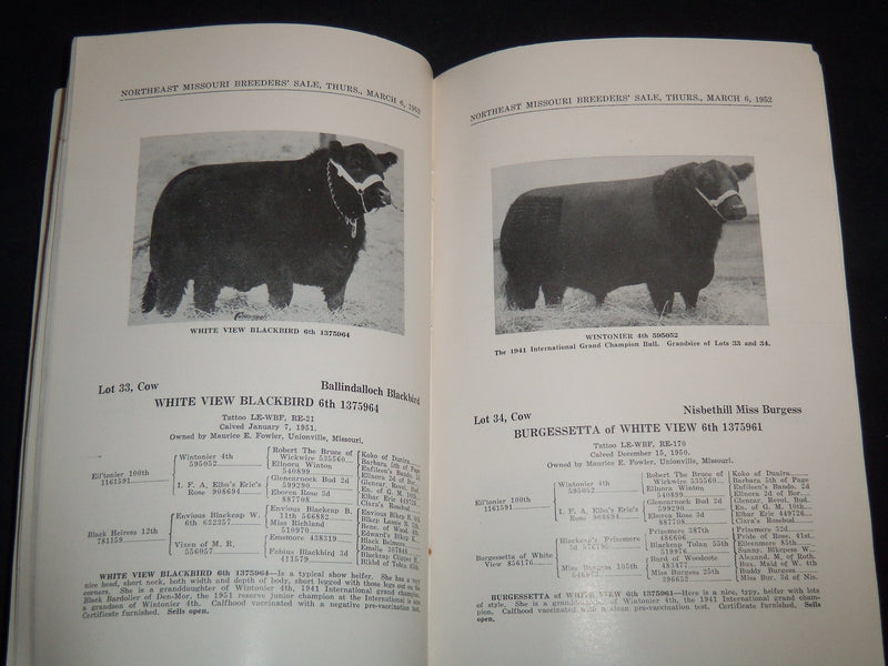 1952 NORTHEAST MISSOURI ABERDEEN-ANGUS BREEDERS' SALE CATALOG - MEMPHIS - J 9102