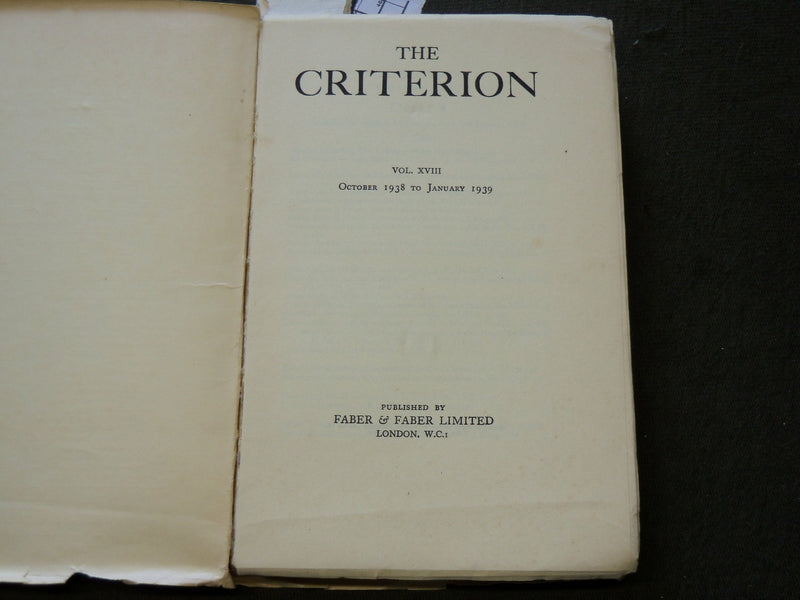 1939 JANUARY THE CRITERION QUARTERLY REVIEW MAGAZINE - POUND - MILLER - J 6159