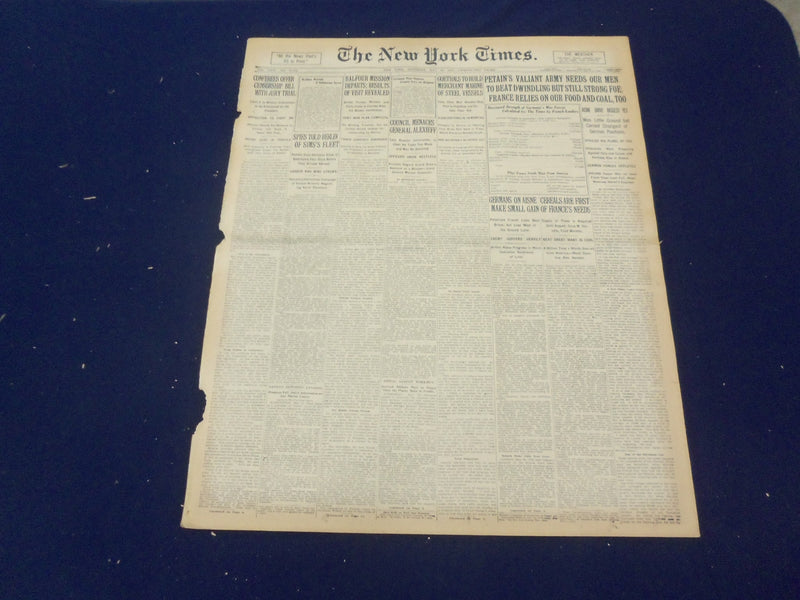1917 MAY 26 NEW YORK TIMES - PETAIN'S ARMY NEEDS OUR MEN - NT 9147