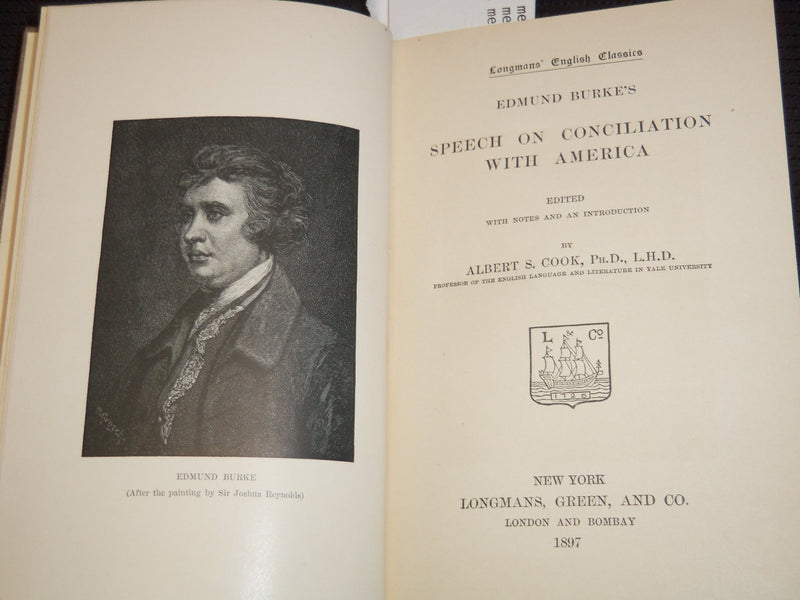 1897 SPEECHES ON CONCILIATION WITH AMERICA BOOK BY EDMUND BURKE - J 8137