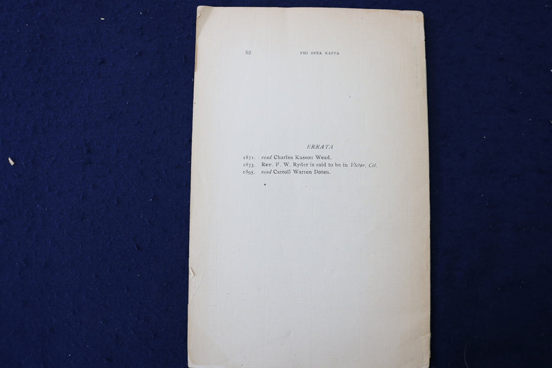 1899 UNIVERSITY OF VERMONT PHI BETA KAPPA 1848-1898 SOFTCOVER BOOK - K 1363