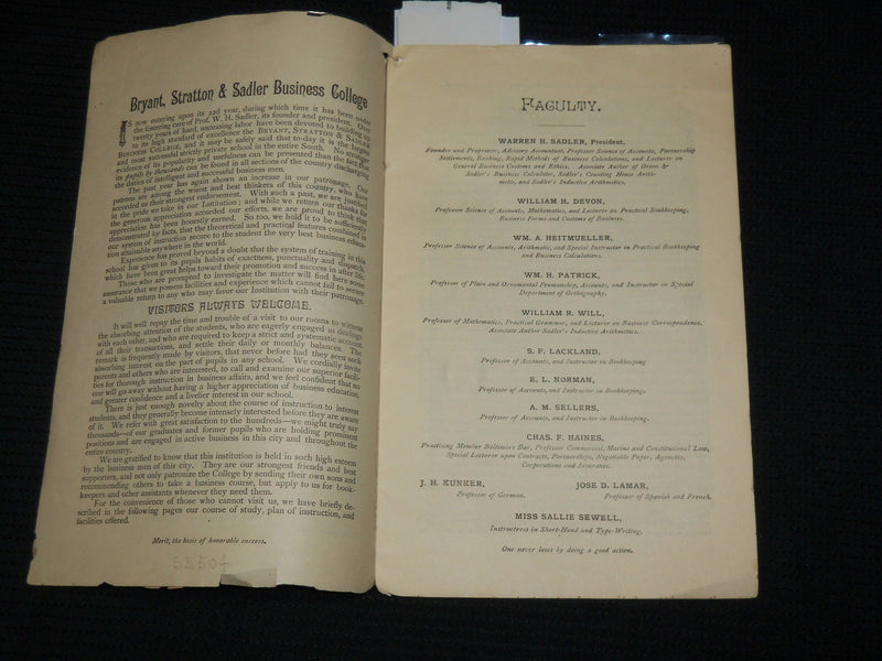 1885 BRYANT STRATTON & SADLER BUSINESS COLLEGE CATALOGUE - J 6866