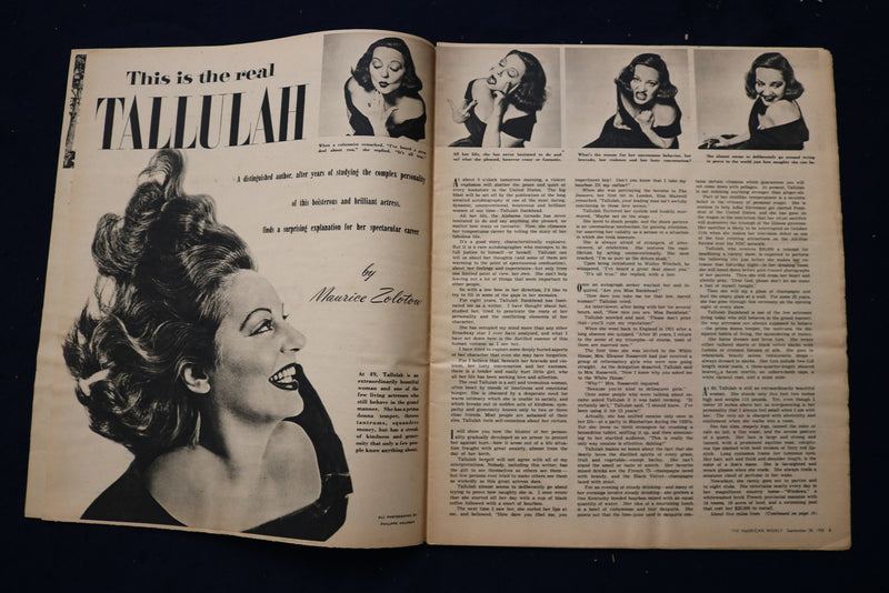 1952 SEP 28 AMERICAN WEEKLY MAGAZINE - T. BANKHEAD ARTICLE AND PHOTO - E 23235