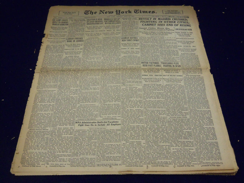 1936 JULY 21 NEW YORK TIMES - REVOLT IN MADRID CRUSHED - NT 2066
