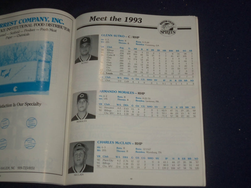 1993 CAROLINA LEAGUE ALL-STAR GAME PROGRAM - WINSTON-SALEM SPIRITS - ST 6531
